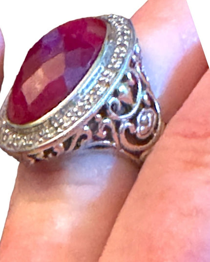 Sterling silver 925 Large statement ring raw ruby scrolled design