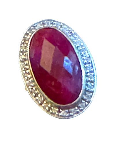 Sterling silver 925 Large statement ring raw ruby scrolled design
