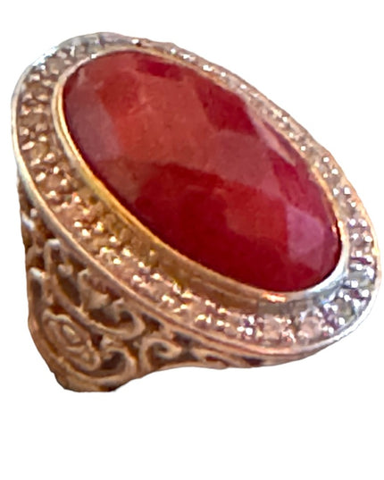 Sterling silver 925 Large statement ring raw ruby scrolled design