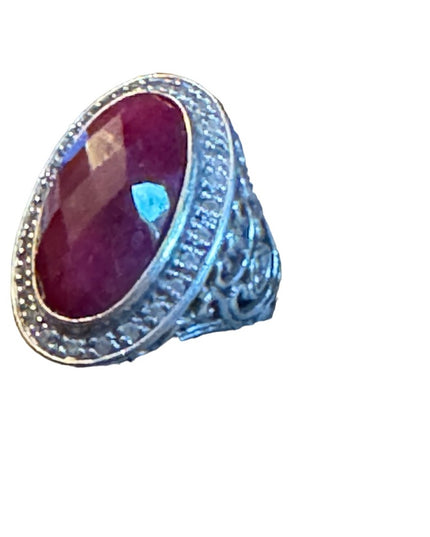 Sterling silver 925 Large statement ring raw ruby scrolled design