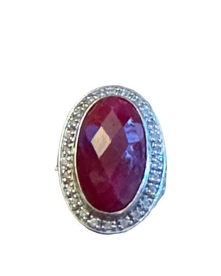 Sterling silver 925 Large statement ring raw ruby scrolled design