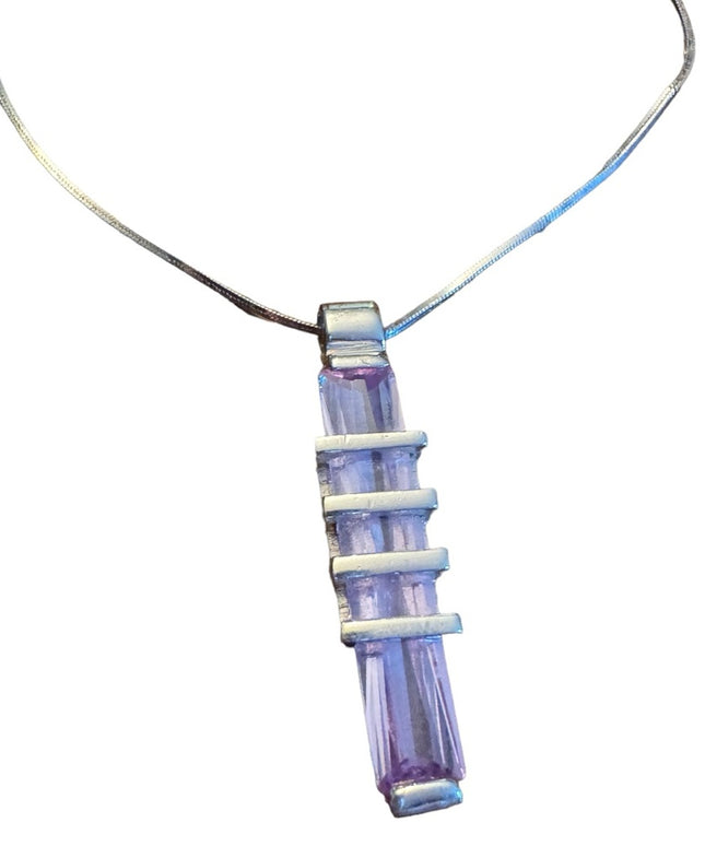 Sterling silver 925 Rhodium plt purple ice crystal necklace