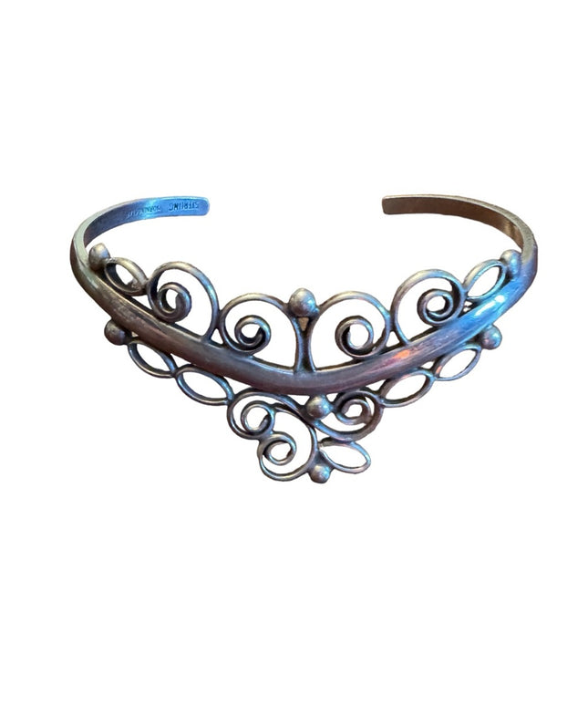 Sterling silver 925 MORNINGSTAR fancy filagree scrolled design cuff bracelet