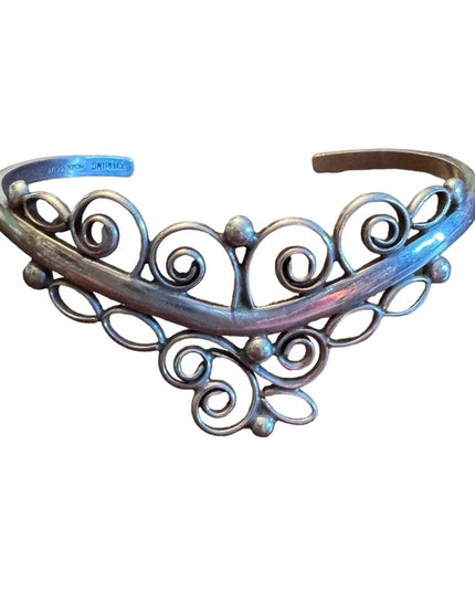 Sterling silver 925 MORNINGSTAR fancy filagree scrolled design cuff bracelet