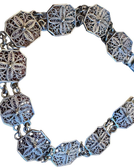 Antique art deco filagree 800 silver cross link bracelet