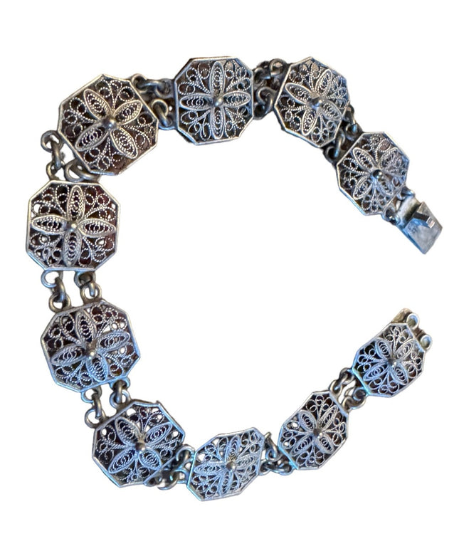 Antique art deco filagree 800 silver cross link bracelet