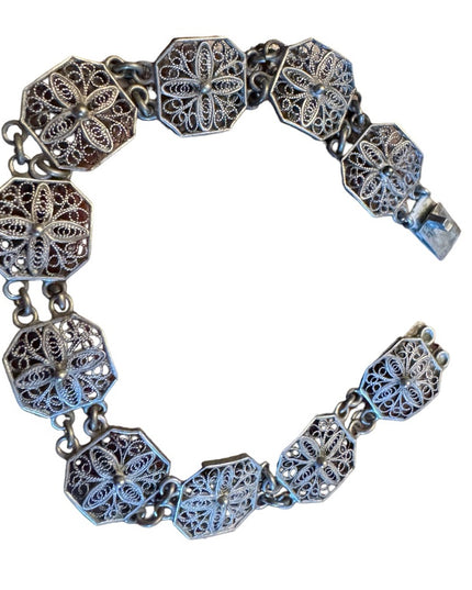 Antique art deco filagree 800 silver cross link bracelet