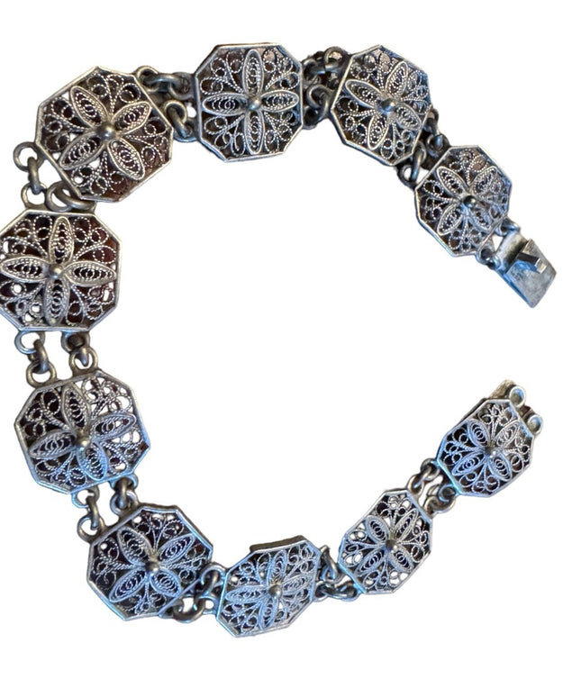 Antique art deco filagree 800 silver cross link bracelet