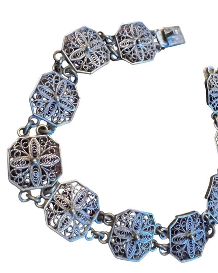 Antique art deco filagree 800 silver cross link bracelet