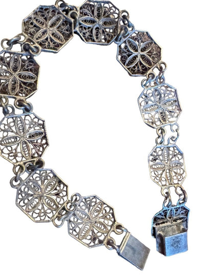 Antique art deco filagree 800 silver cross link bracelet