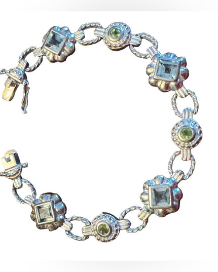 Sterling silver 925 FAS fancy blue crystal facet link bracelet