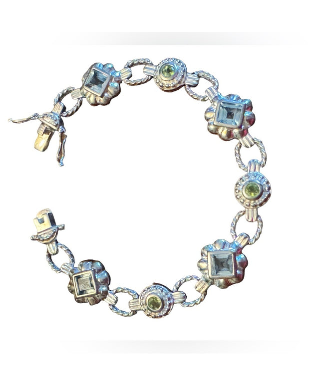 Sterling silver 925 FAS fancy blue crystal facet link bracelet