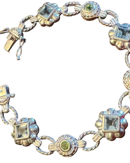 Sterling silver 925 FAS fancy blue crystal facet link bracelet