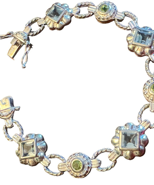 Sterling silver 925 FAS fancy blue crystal facet link bracelet