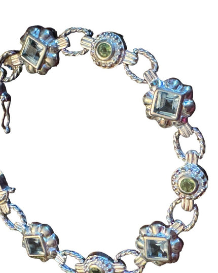 Sterling silver 925 FAS fancy blue crystal facet link bracelet