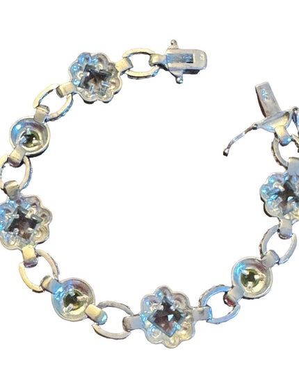 Sterling silver 925 FAS fancy blue crystal facet link bracelet