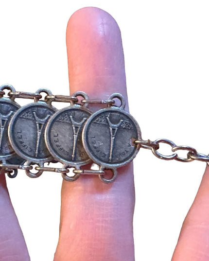 Vintage silver Paris France Tourist faux coin link bracelet