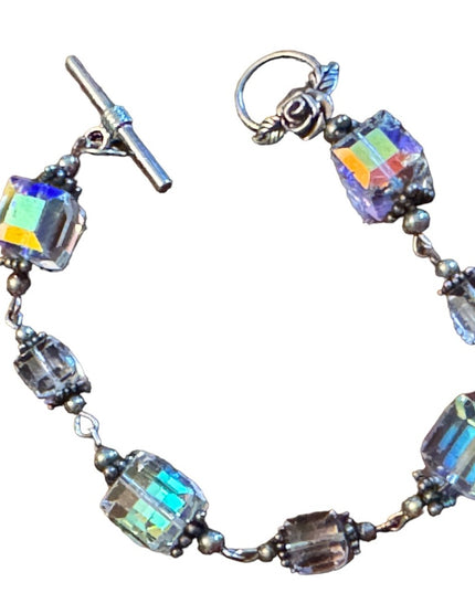 Artisan Chunky crystal sterling silver toggle bracelet