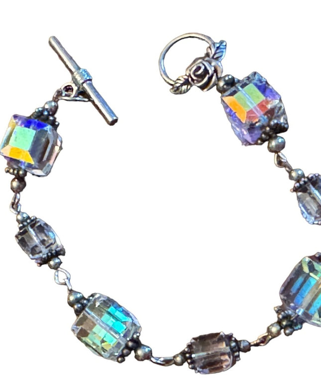 Artisan Chunky crystal sterling silver toggle bracelet