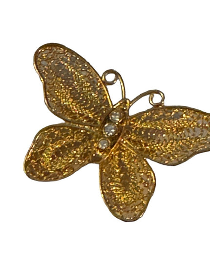 Vintage gold finish fancy filagree butterfly brooch with crystal embellishment