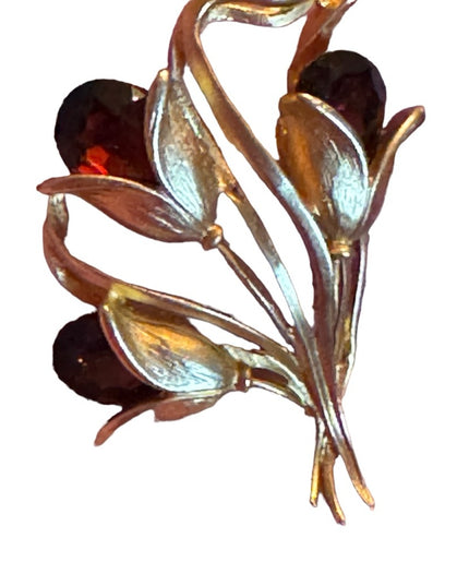 Vintage 1990s Amber crystal flower gold finish fancy brooch