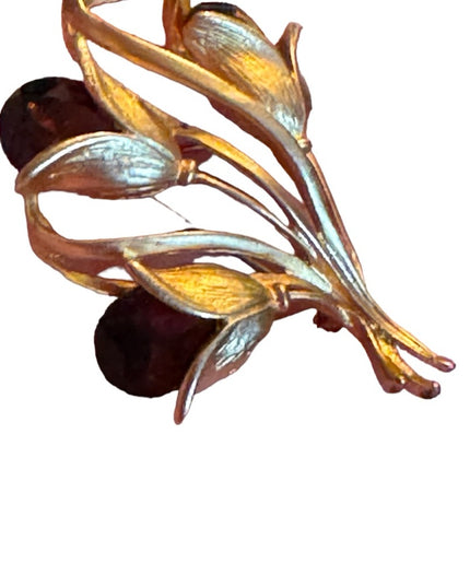 Vintage 1990s Amber crystal flower gold finish fancy brooch