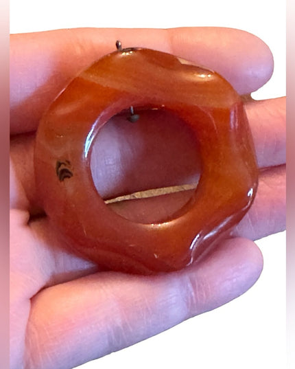 Vintage polished Carnelian stone handmade large donut pendant