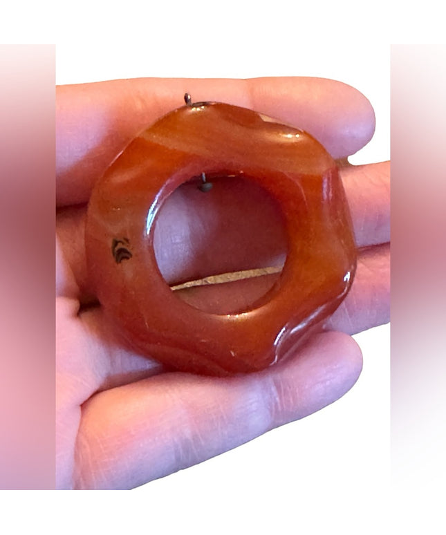 Vintage polished Carnelian stone handmade large donut pendant