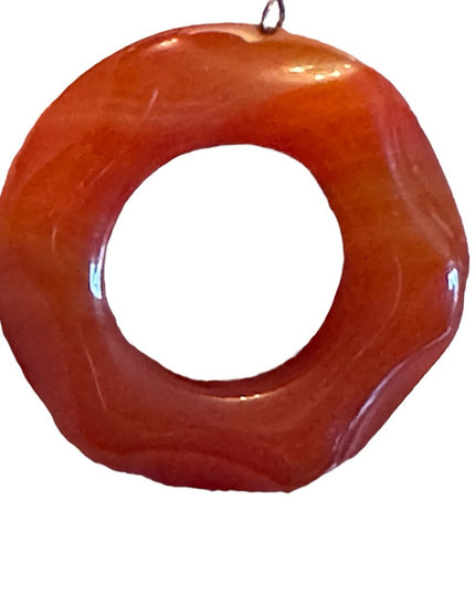 Vintage polished Carnelian stone handmade large donut pendant