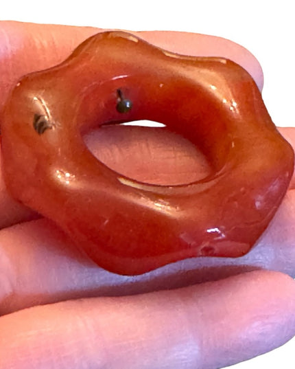 Vintage polished Carnelian stone handmade large donut pendant