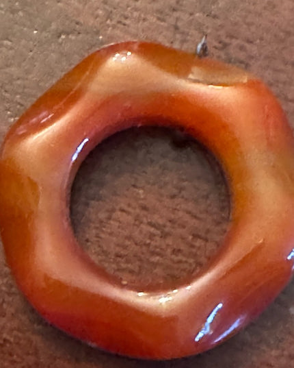 Vintage polished Carnelian stone handmade large donut pendant