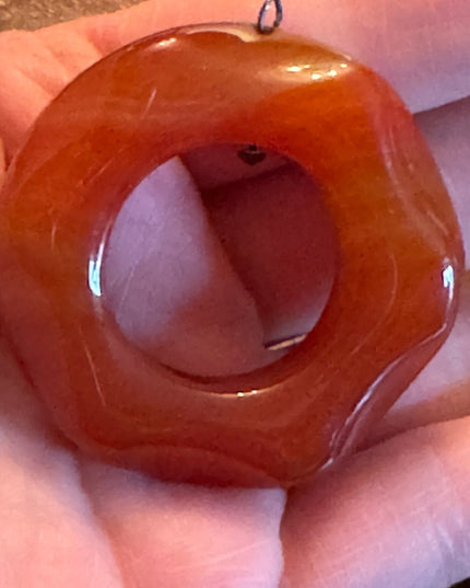 Vintage polished Carnelian stone handmade large donut pendant