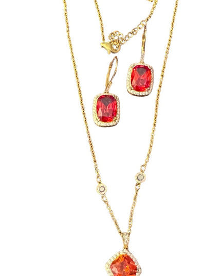 Sterling silver 925 orange crystal DSMK fancy sparkle earrings & necklace set