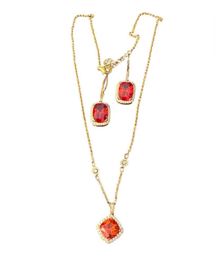 Sterling silver 925 orange crystal DSMK fancy sparkle earrings & necklace set