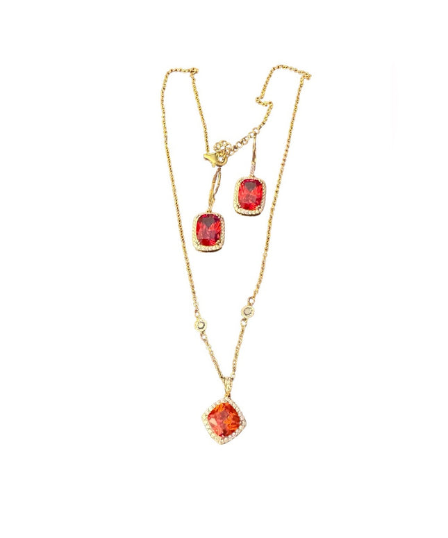 Sterling silver 925 orange crystal DSMK fancy sparkle earrings & necklace set
