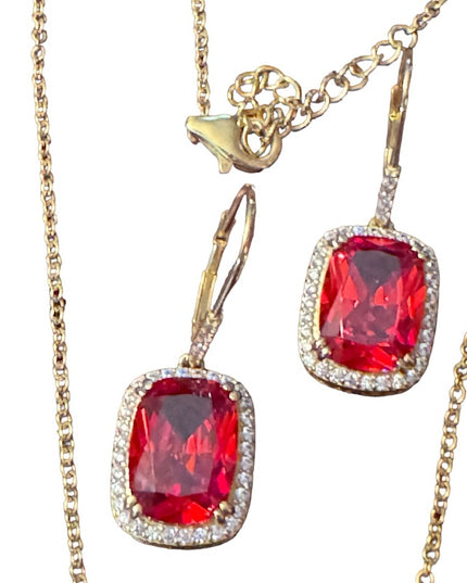 Sterling silver 925 orange crystal DSMK fancy sparkle earrings & necklace set