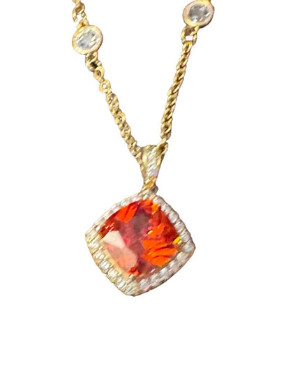 Sterling silver 925 orange crystal DSMK fancy sparkle earrings & necklace set