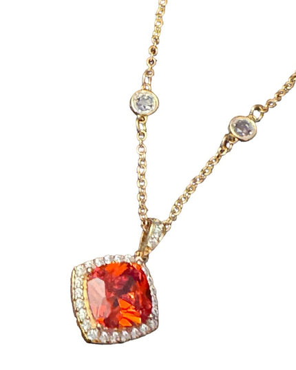 Sterling silver 925 orange crystal DSMK fancy sparkle earrings & necklace set