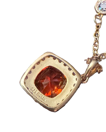 Sterling silver 925 orange crystal DSMK fancy sparkle earrings & necklace set