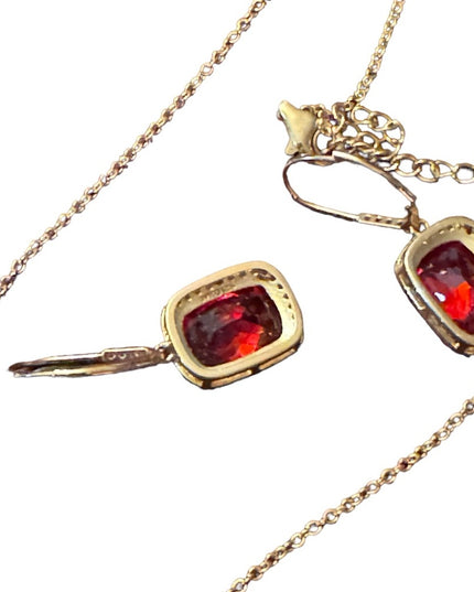 Sterling silver 925 orange crystal DSMK fancy sparkle earrings & necklace set