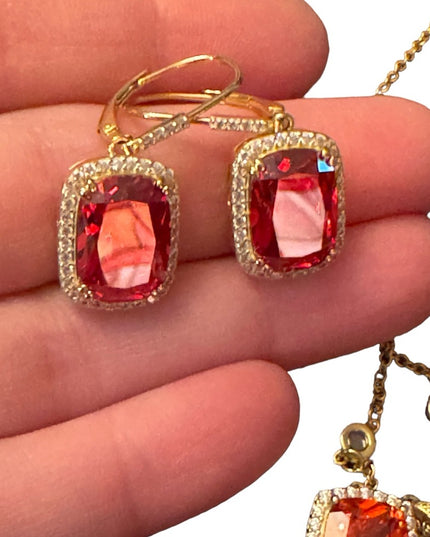 Sterling silver 925 orange crystal DSMK fancy sparkle earrings & necklace set