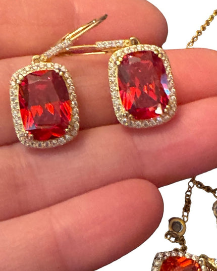 Sterling silver 925 orange crystal DSMK fancy sparkle earrings & necklace set