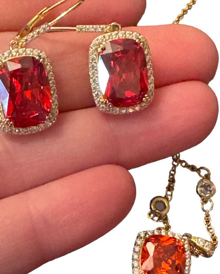 Sterling silver 925 orange crystal DSMK fancy sparkle earrings & necklace set