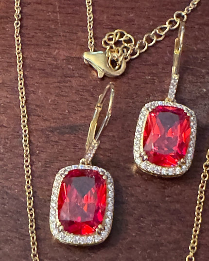 Sterling silver 925 orange crystal DSMK fancy sparkle earrings & necklace set