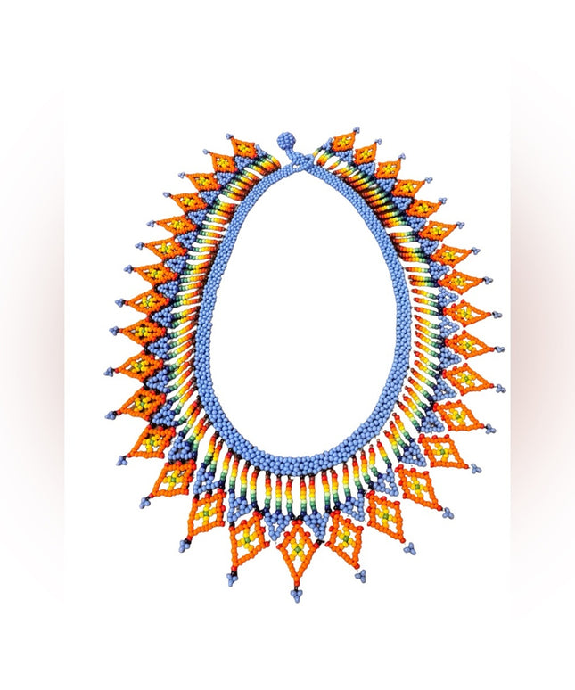 Vintage seed bead collar colorful cleopatra style necklace orange