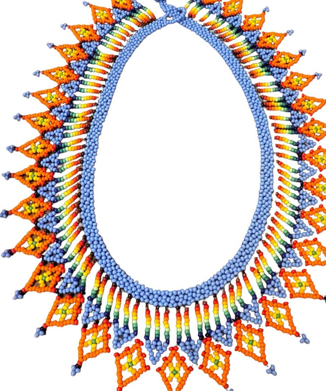 Vintage seed bead collar colorful cleopatra style necklace orange
