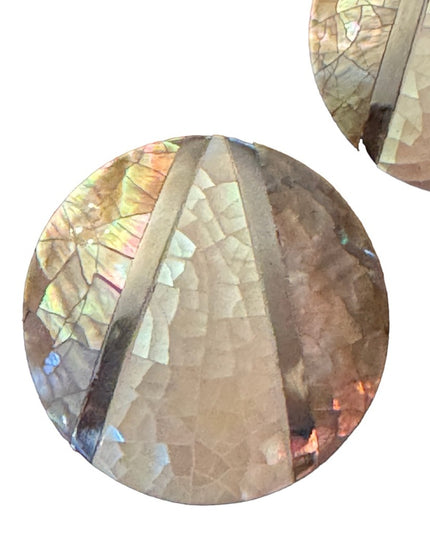 Vintage 1980s Micro mosaic mother of pearl inlay resin disk earrings statement