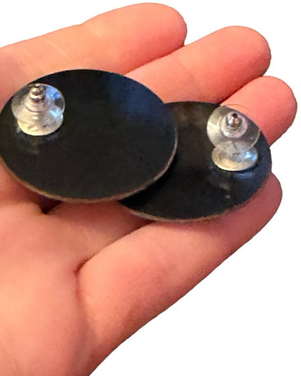 Vintage 1980s Micro mosaic mother of pearl inlay resin disk earrings statement
