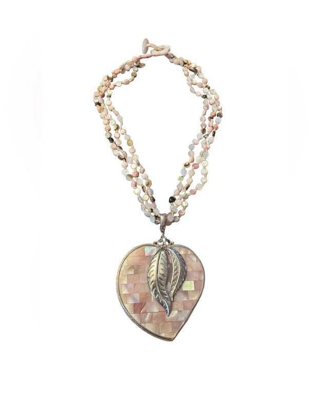 Vintage Sajen Inlaid Mother Of Pearl LARGE statement Heart Necklace 925 Silver