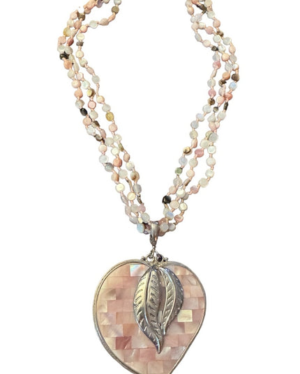 Vintage Sajen Inlaid Mother Of Pearl LARGE statement Heart Necklace 925 Silver